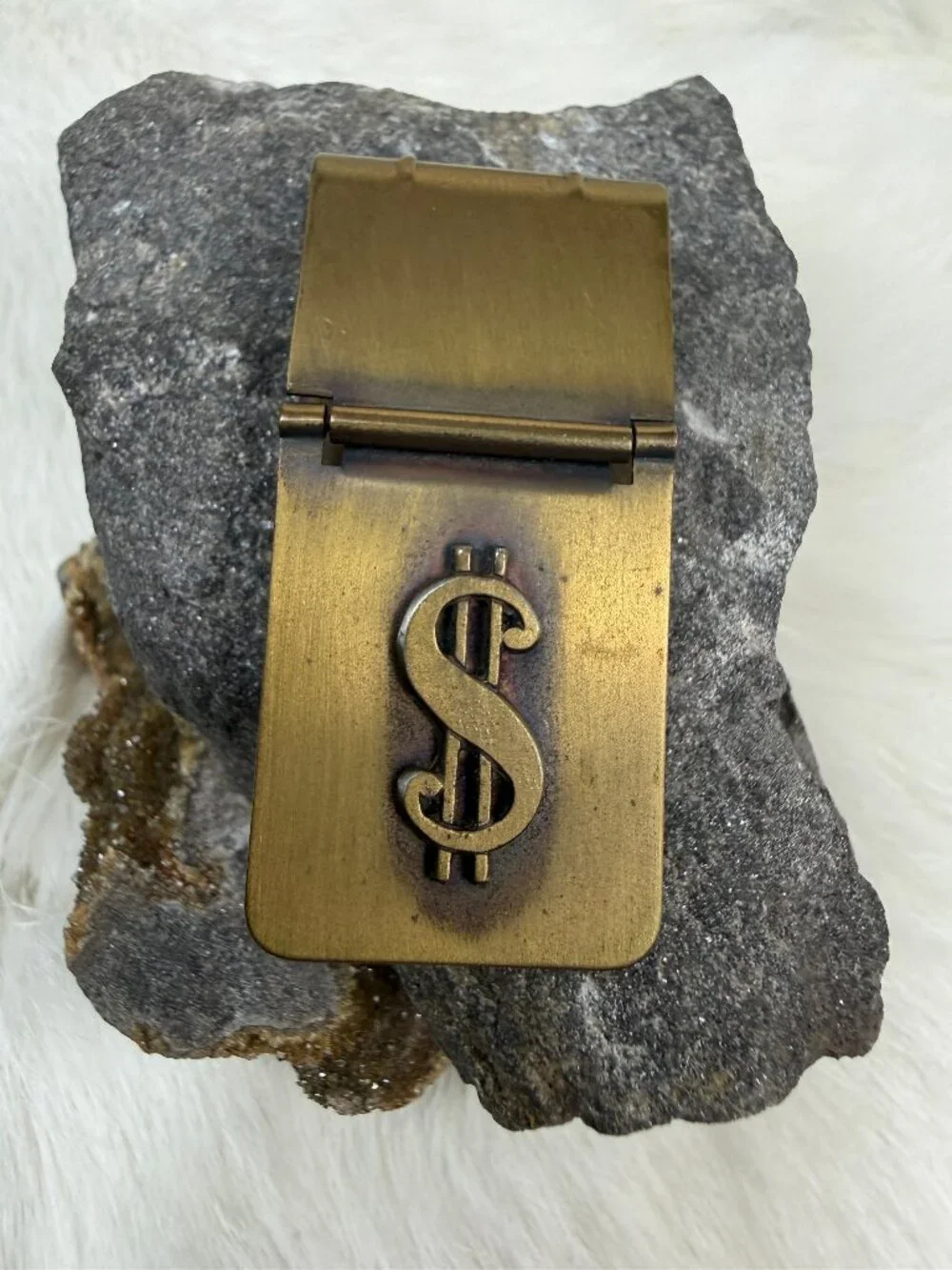 Vintage Hadley Money Symbol Hinged Money Clip Gold Tone 2